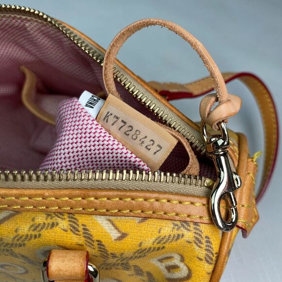 DOONEY & BOURKE YELLOW LOGO PRINT Leather Shoulder BAG! Tassel Small Pink Purse - Picture 14 of 14